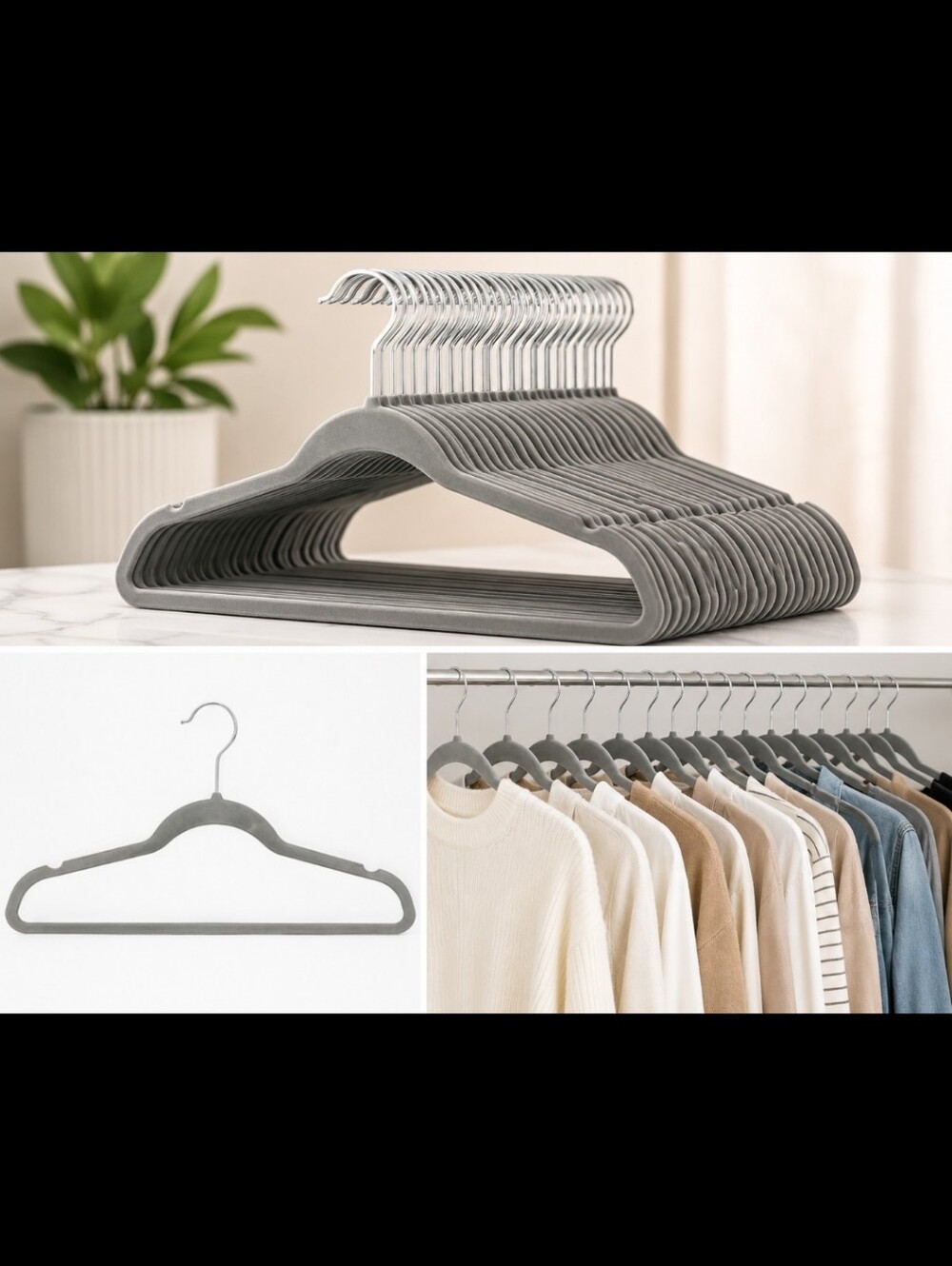 20 Gray Velvet Non-Slip Clothes Hangers | Slim Space Saving Closet Organizer